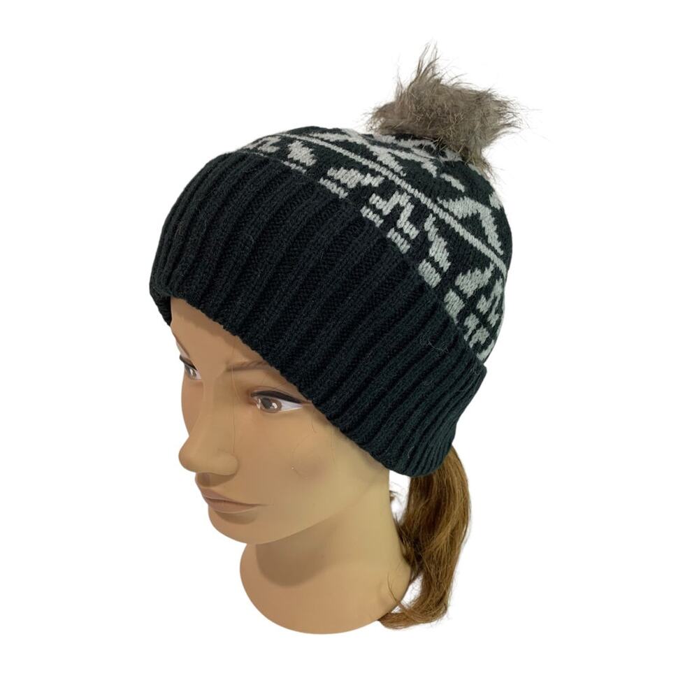 One Size Pistil Womens New Sweater Knit Ava Hat Gray‎ Black Pom Pom